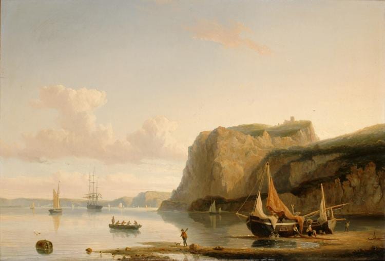 Willem Gruyter comparable auction result: willem gruyter 1817 1880 nederlandse driemaster in mediterrane baai gemonogrammeerd wg l o in de ton paneel afm 33 x 55 5 cm