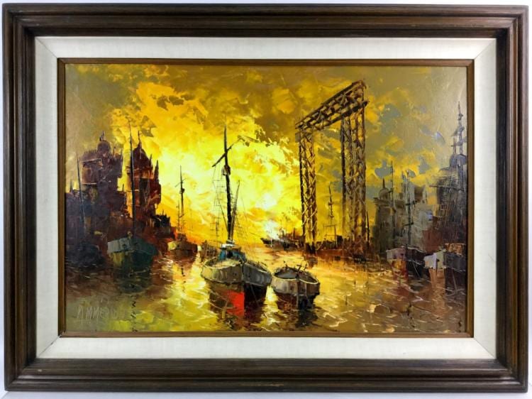 Manuel Merida comparable auction result: manuel merida oil on canvas sunset on santiago
