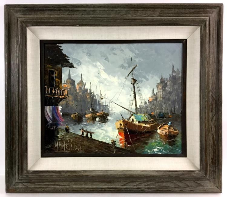 Manuel Merida comparable auction result: manuel merida oil on canvas santiago harbor