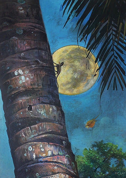 Rustamadji (Klaten, W. Java, 1921-2001) Bulan Purnama dan Pohon Kelapa comparable sale