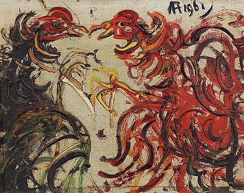 Affandi (Cirebon, W. Java, 1907 - Yogyakarta, 1990) Sabung Ayam comparable sale