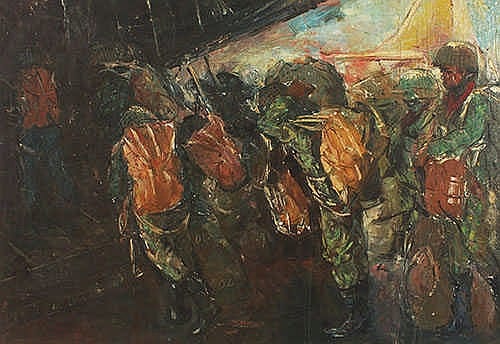 Trubus Soedarsono (Yogyakarta, 1924 - 1966) Paratroopers Boarding the Hercules comparable sale