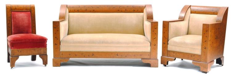 ANTIQUE THREE PIECE MARQUETRY PARLOR SET. sold by Selkirk Auctioneers & Appraisers, lot 233 — auction record photograph