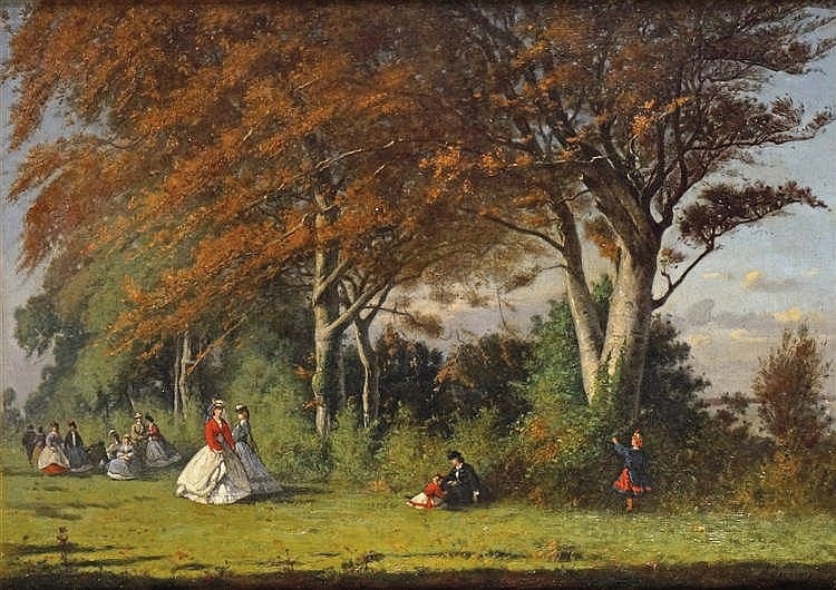 Alexandre Dubourg comparable auction result: louis alexandre dubourg 1825 1891 crinolines dans le parc huile sur