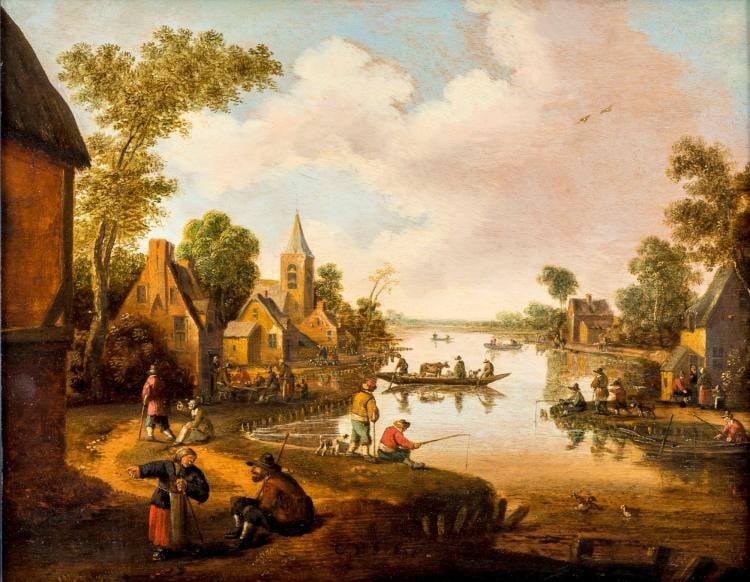 Cornelis Droochsloot comparable auction result: cornelis droogsloot 1630 1673 sc ne fluviale anim e huile sur panneau sign e et dat e 1657 30x38 5 cm
