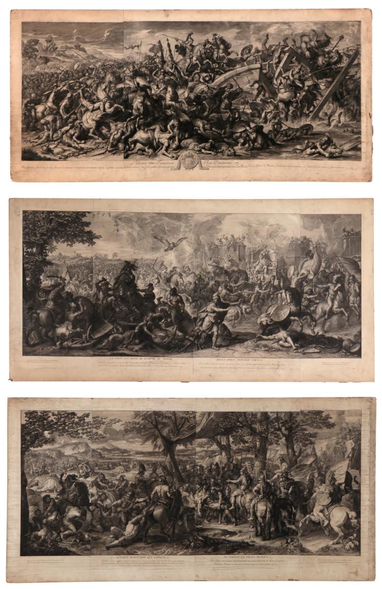 Girard Audran comparable auction result: 3 engravings from les batailles d alexandre