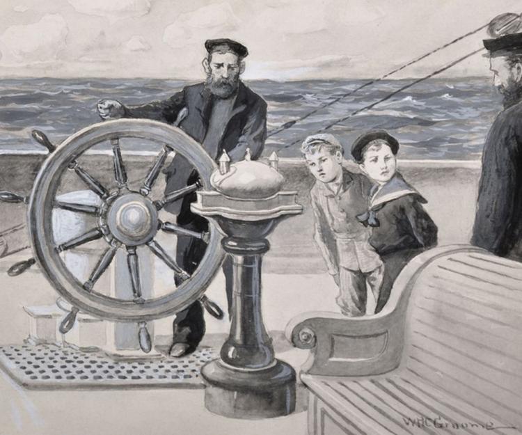 William Henry Charles Groome comparable auction result: william henry charles groome 1854 1913 british along the coast two young boys on deck with sailors watercolour signed and inscribed in pencil unframed 6 25 x 7 5