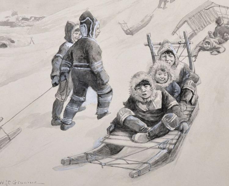 William Henry Charles Groome comparable auction result: william henry charles groome 1854 1913 british a winter scene with eskimo children on sledges watercolour signed unframed 7 x 8 75