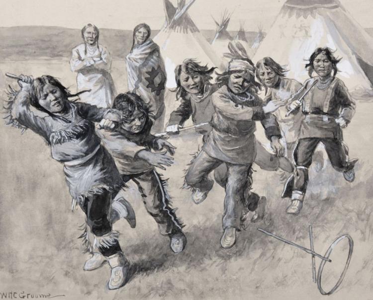 William Henry Charles Groome comparable auction result: william henry charles groome 1854 1913 british native american children playing with sticks and a hoop watercolour signed unframed 7 x 8 75