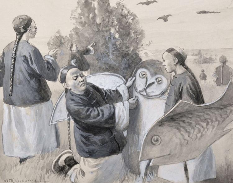 William Henry Charles Groome comparable auction result: william henry charles groome 1854 1913 british chinese figures with kites watercolour signed unframed 7 25 x 9 25