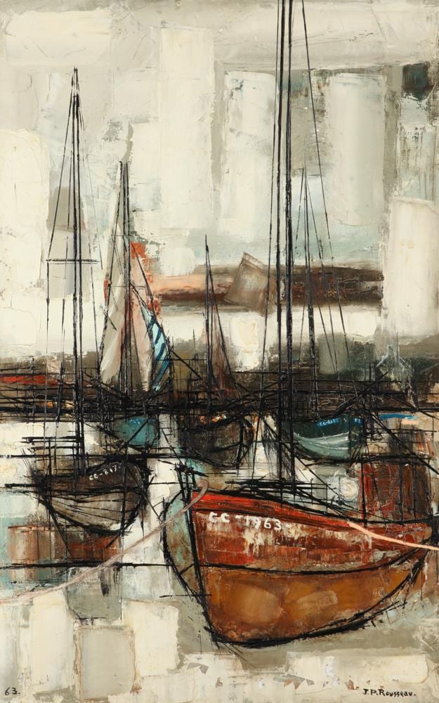 Jean Pierre Rousseau comparable auction result: jean pierre rousseau french b 1939 harbor scene signed lower right also signed and dated 1963 verso oil on canvas