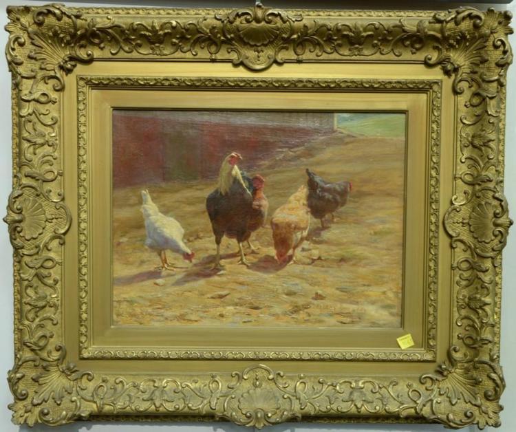 Walter Douglas comparable auction result: walter douglas 1868 1948 oil on canvas rooster with hens in barnyard signed lower right walter douglas 12 x 16 provenance