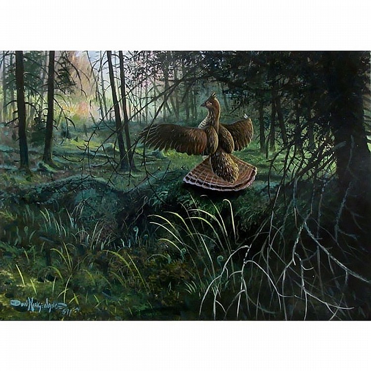 Don Ningewance comparable auction result: don ningewance indigenous 1945 ruffed grouse acrylic on illustration board signed and dated 87 lower left signed and titled verso unframed 22 x 30 in 55 9 x 76 2 cm