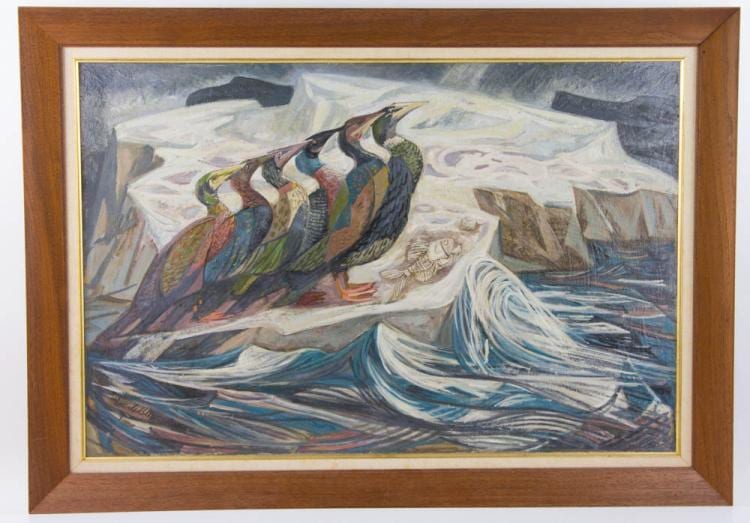 Earle B. Winslow comparable auction result: earle b winslow cormorants oil casein on board