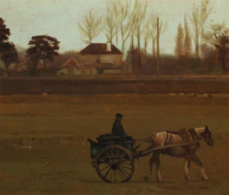Jack Cudworth comparable auction result: jack cudworth british 1930 2010 horse and cart in a field oil on board