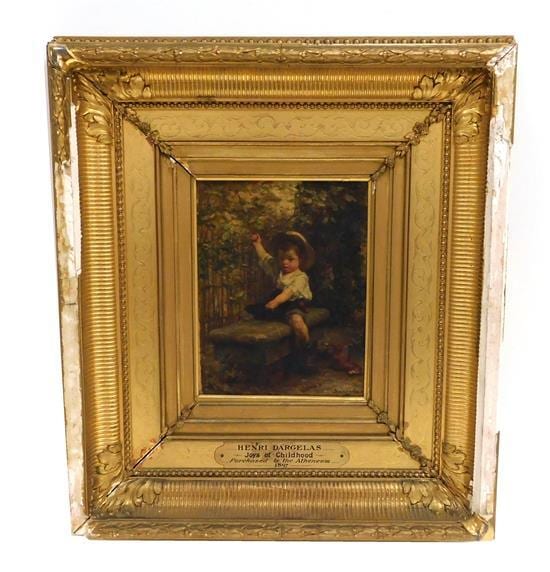 André-Henri Dargelas comparable auction result: andre henri dargelas french 1828 1906 joys of childhood oil on panel depicts a little boy playing cowboy on a stone bench
