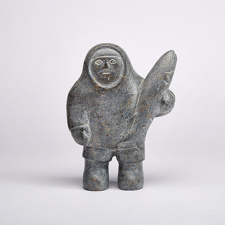 Mathew Aqigaaq comparable auction result: mathew aqigaaq 1940 2010 hunter with catch stone 8 5 x 6 5 x 3 in 21 6 x 16 5 x 7 6 cm