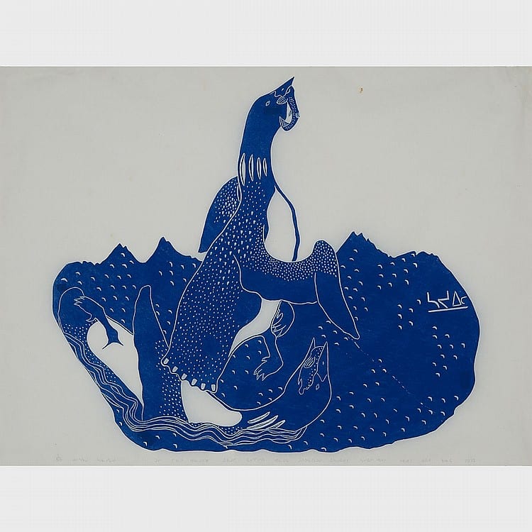 Syollie Amituk comparable auction result: syollie amituk 1936 1986 feeding loons stonecut framed 23 x 31 in 58 4 x 78 7 cm