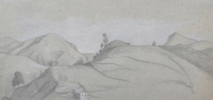 Charles Damour comparable auction result: charles damour 1810 1883 french subiaco a landscape watercolour and pencil signed inscribed and dated 26th october 1836 and stamped with studio stamp 8 25 x 17 25