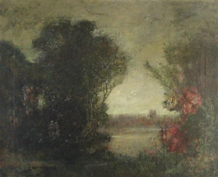 George Whitaker comparable auction result: george whitaker american 1841 1916 figures in the woods oil on canvas 16 x 20 in