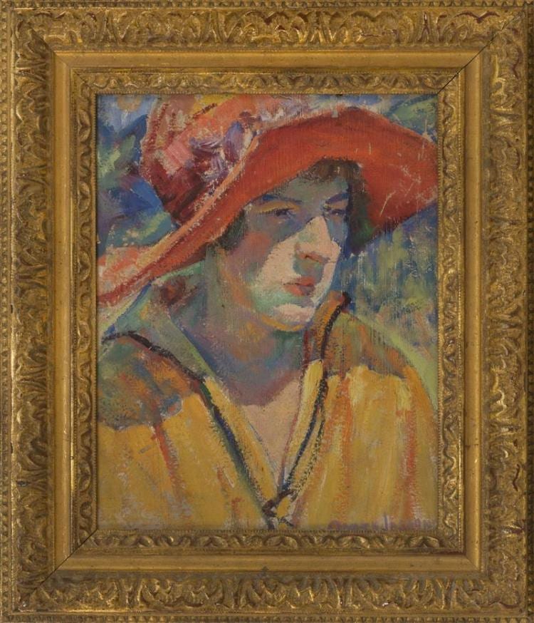 Omer Thomas Lassonde comparable auction result: omer thomas lassonde new hampshire maine france samoa 1903 1980 portrait of a woman in a red hat oil on board 13 5 x 10 5 f