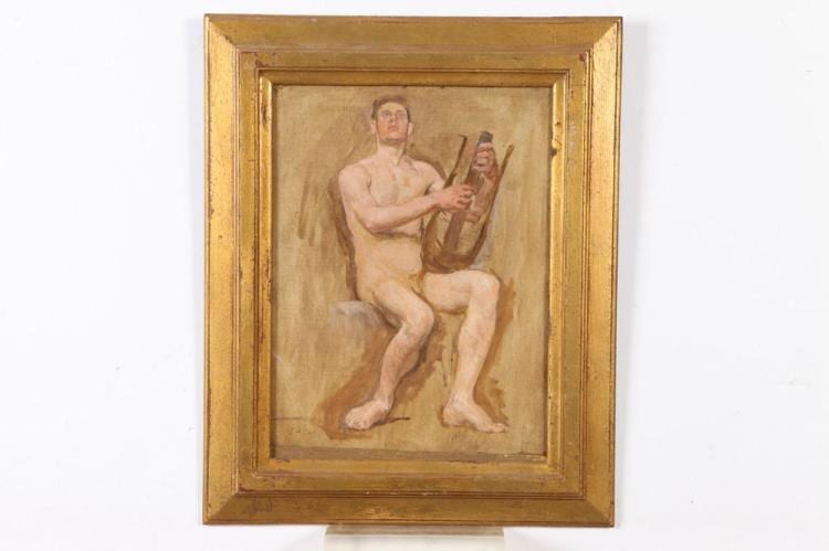 John Ramsey Conner comparable auction result: john ramsey conner american 1869 1952 classical figure with ancient harp signed lower left oil on panel