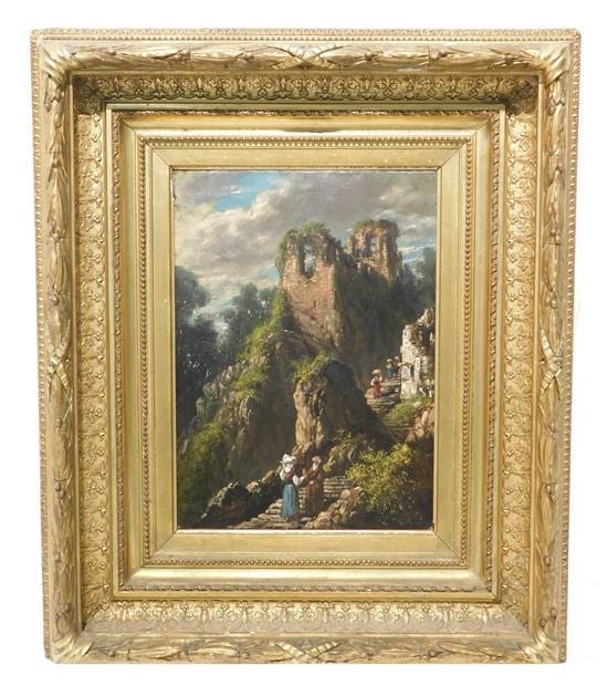 John O'Brien Inman comparable auction result: john o brien inman 1828 1896 american petrarch s house 1876 oil on canvas landscape depicting figures climbing stairs near r
