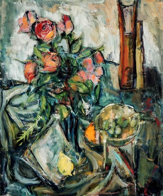 Dina Larot comparable auction result: dina larot austrian b 1943 still life with flowers and fruit unsigned oil on canvas