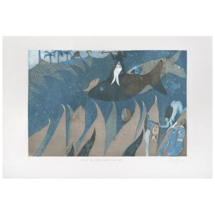 Roger von Gunten comparable auction result: roger von gunten damas con llamas debajo del mar signed etching p i 30 x 45 cm 11 x 17 inches