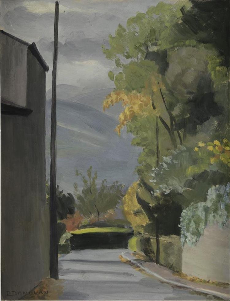 Phoebe Donovan comparable auction result: phoebe donovan 1902 1979 a tree lined roadwayoil on board 40 x 30cmsignedprovenance captain hcp hamilton moyne durrow co laois thence by descent