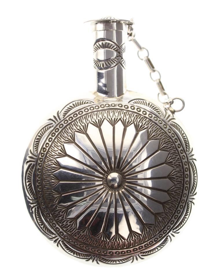 Auction comp thumbnail for Sterling Silver Masterpiece Canteen Navajo Native American Southwest Indian Jewelry - (Billy The Kid Auction House, Lot 358)
