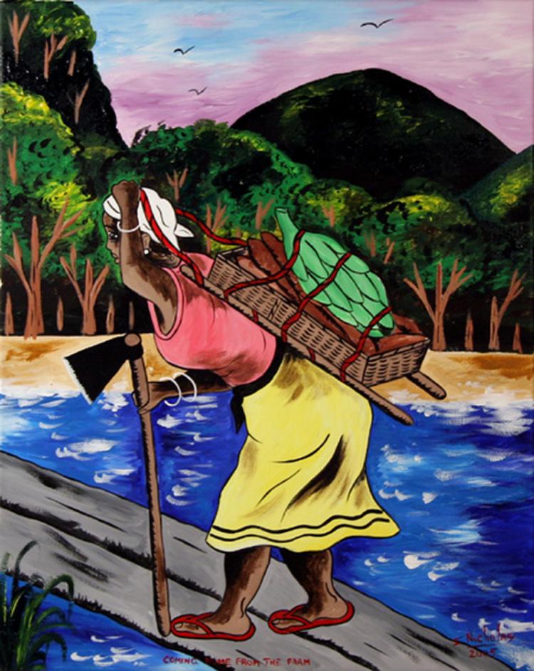 Isiah Nicholas comparable auction result: isiah nicholas coming from the farm acrylic on canvas signed