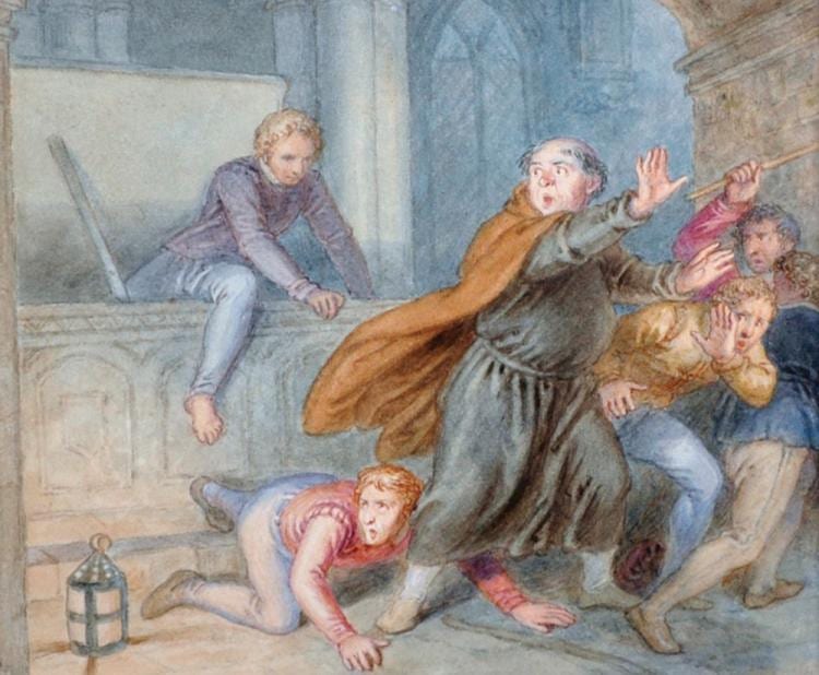 John Massey Wright comparable auction result: john massey wright 1777 1866 british the fright with figures in a church watercolour 5 25 x 6 25 provenance abbott holder