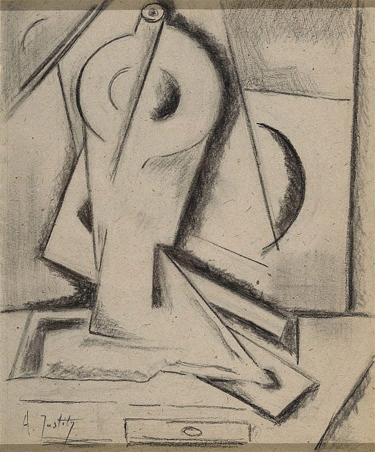 Alfred Justitz comparable auction result: alfred justitz rep blica checa 1879 1934 bodeg n cubista charcoal on 26 x 21 cm paper signed