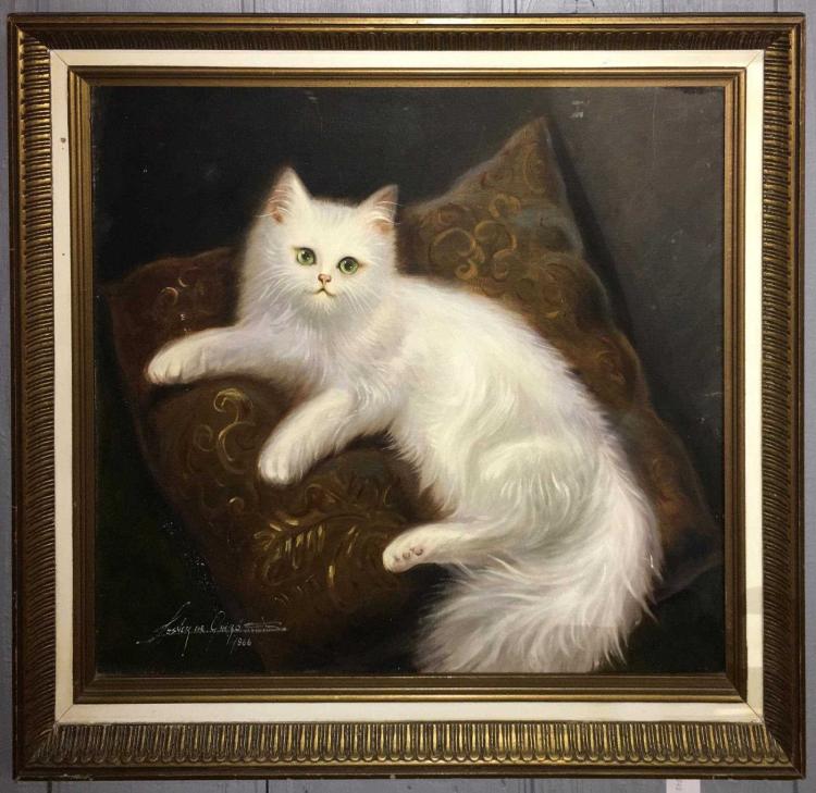 Lesver de Quiros comparable auction result: lesver de quiros oil on canvas of cat