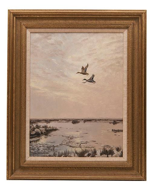 Julian Novorol comparable auction result: julian novorol pair of mallard ducks over the marsh