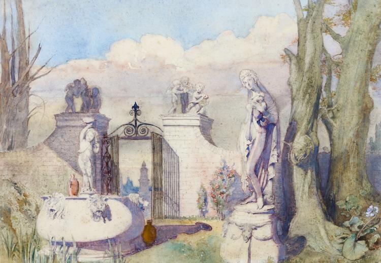 alfred charles conrade british 1863 1955 the garden of statues signed watercolour over pencil 37 x 53 5 cm framed and glazed · Chiswick Auctions · 2018-03-20 Alfred Charles Conrade comparable auction result: alfred charles conrade british 1863 1955 the garden of statues signed watercolour over pencil 37 x 53 5 cm framed and glazed