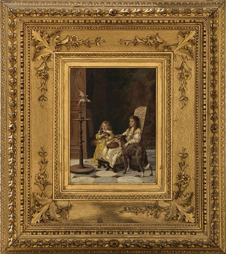 Luigi Crosio comparable auction result: luigi crosio 1835 1915 jeunes filles et leurs chiens dans un int rieur