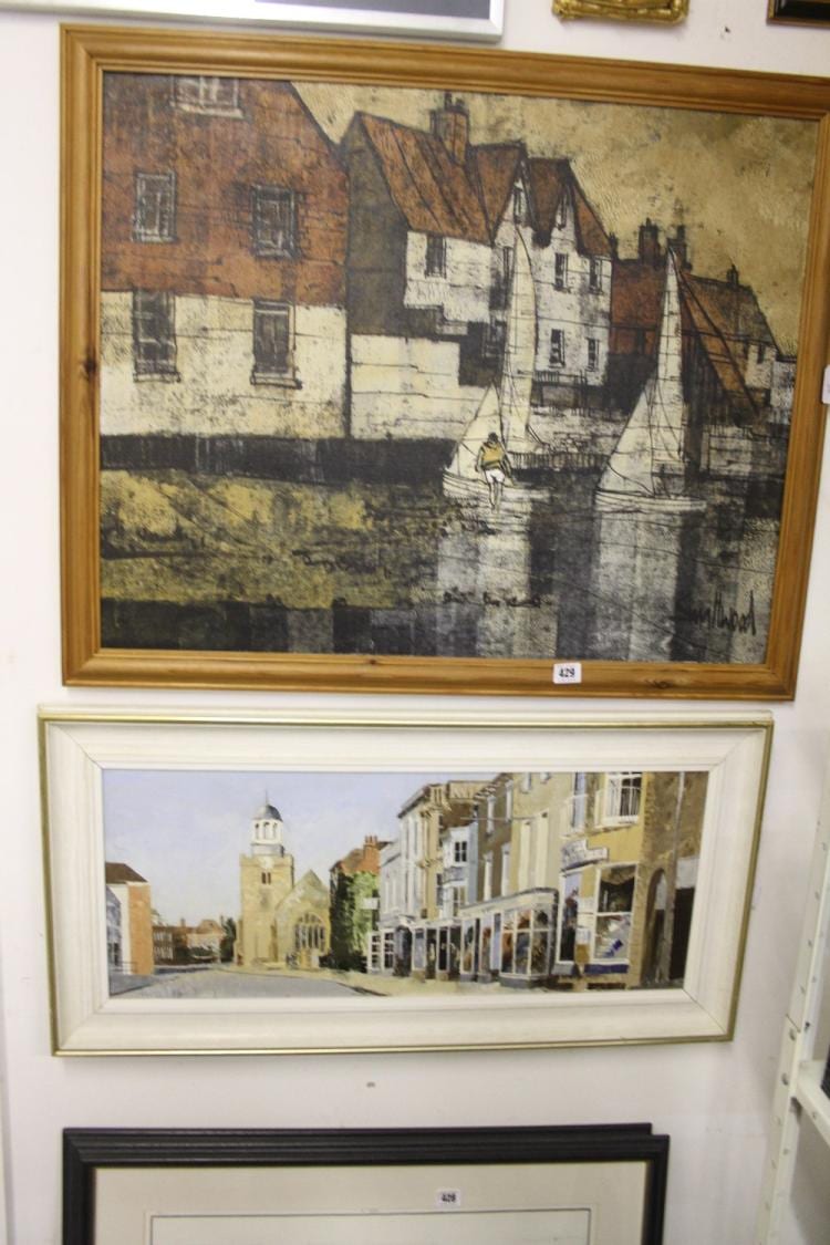 Harley Crossley comparable auction result: harley crossley oil on board lymington high street church palette knif