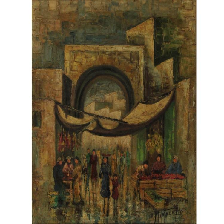 Benish Mininberg comparable auction result: benish mininberg 1902 1996 jerusalem street oil on canvas