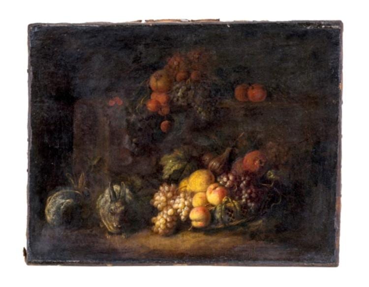 Willem Kalf comparable auction result: willem kalf 1619 1693 suiveur de nature morte aux fruits et aux lapins xviiie s huile sur toile 31 5x40 5 cm