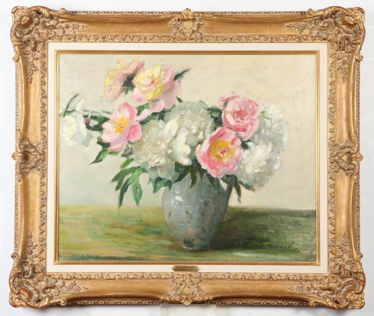 Jean Chaleyé comparable auction result: jean chaley french 1878 1960 le bouquet de pivoines blanches signed lower right oil on canvas bearing gallery label verso
