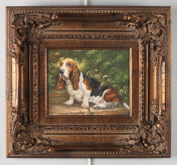 FRAMED PORTRAIT OF BASSET HOUND sold by Converse Auctions, lot 558 — auction record photograph