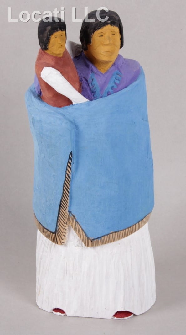 Johnson Antonio comparable auction result: johnson antonio native american b 1931 wood carving woman holding a child