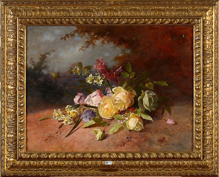 David Emil Joseph De Noter comparable auction result: huile sur toile maroufl e sur toile nature morte aux fleurs sign en bas droite david de noter ecole belge dim 46x61cm