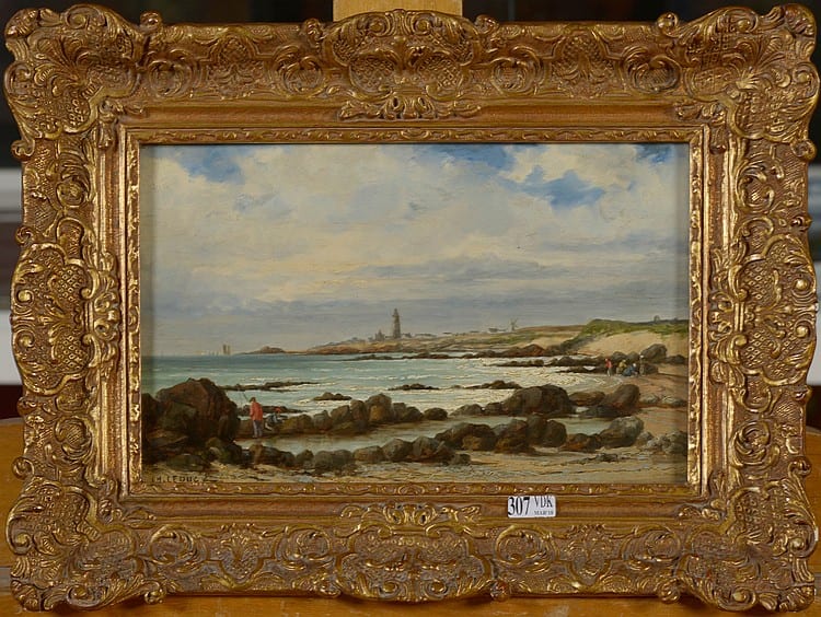Charles Leduc comparable auction result: huile sur panneau p cheurs sur la plage sign en bas gauche ch leduc ecole fran aise dim 19x31cm