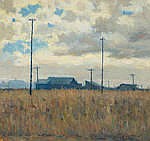 Phillips Frisbie Lewis comparable auction result: phillips frisbie lewis american 1892 1930 houses and power lines 24 x 28in 61 0 x 71 1cm