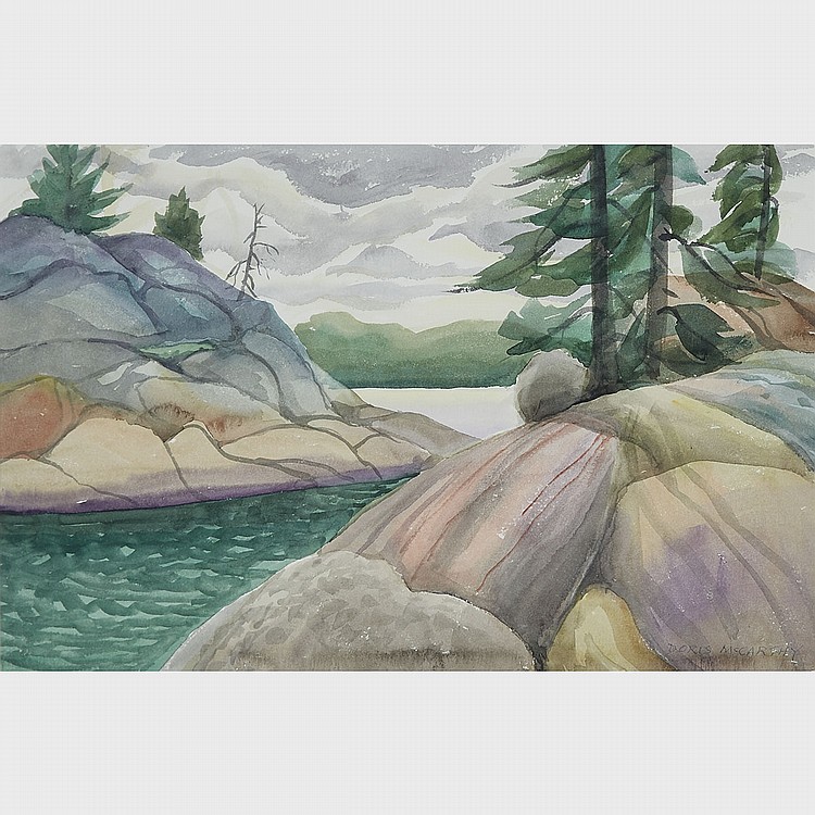 Doris Jean McCarthy comparable auction result: doris jean mccarthy o s a r c a the narrows 2001 watercolour 15 ins x 22 ins 38 1 cms x 55 9 cms