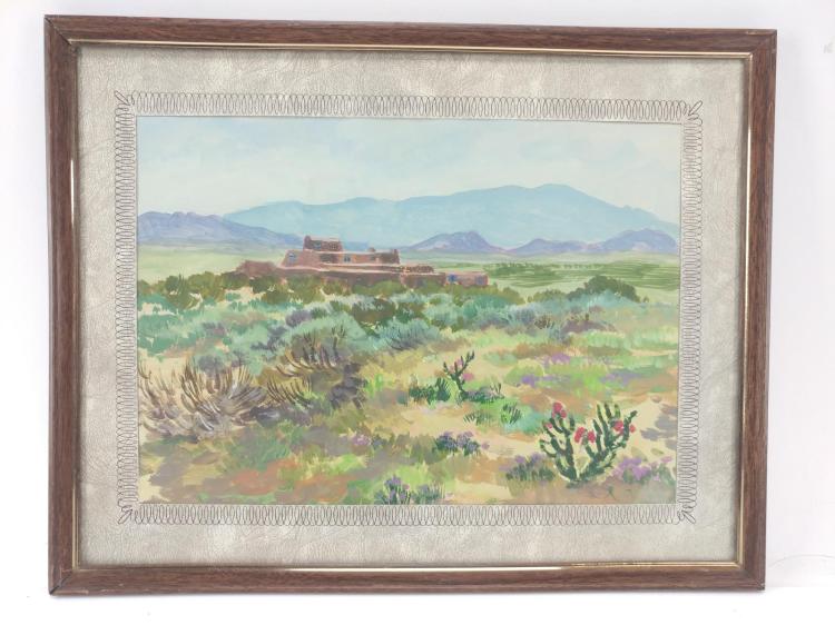 Paul Coze comparable auction result: paul coze new mexico pueblo tempura on paper