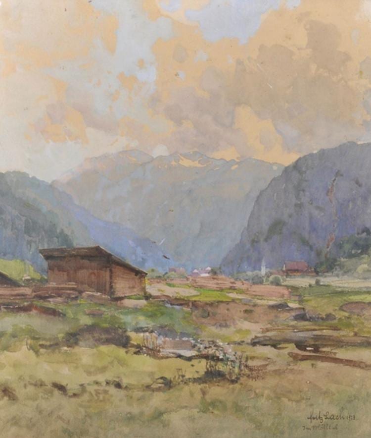 Fritz Lach comparable auction result: fritz lach 1868 1933 austrian an alpine village watercolour signed indistinctly inscribed and dated 1923 16 5 x 14 5